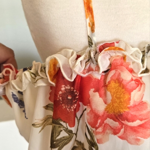 🏷️Georgette Ivory Floral Adjustable Strap Ruffle Maxi Dress Size Flowy 2X - Picture 9 of 12